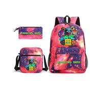(5, 3Pcs Set) Geometry Dash Backpack Schoolbag Shoulder Bag Pencil Case Set for Kids Students