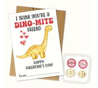 (5.3x8in) Dino-mite Valentine Greeting Card with Yellow Brontosaurus, Blank Inside with Envelope, Dinosaur Love Card Gifts Boyfriend Girlfriend Partner Husband Wife for Valentine’s Day (Vlt44)