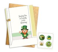 (5.3x8in) Friendly Little Greeting St. Patrick's Day Card, Cute Leprechaun Design with Shamrock, Blank Inside with Envelope and Seal, Perfect for Friends, Family, or Special Occasions (STP29)