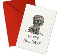 (5.3x8in) Funny Fluffy Dog Christmas Card, Cute Holiday Greeting Card with Lights, Happy Holidays Design, Minimalist Animal, Blank Inside for Friends, Family, Coworkers, Dog Moms, Pet Lovers (Xmas 17)