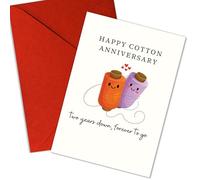 (5.3x8in) Happy Cotton Anniversary Card, Cute Thread Spools Design, Handmade 2nd Anniversary Card for Husband, Wife, Boyfriend, Girlfriend, or Couple, Two Years Down Forever to Go Gift (Xmas 46)