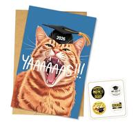 (5.3x8in) Yaaaas Graduation 2026 Greeting Card, Blank Inside with Envelope and Seal, Gifts for Cat Lovers Students Friends Classmates Meme Fans for High School College Graduation Celebration (G7)