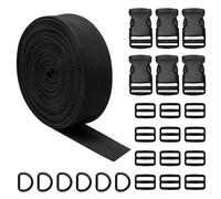 5.4 Metres Nylon Webbing Strap 25mm, Backpack Straps Heavy Duty Black, Strap Adjustable with Clips Buckles for Backpack Dog Collar DIY Craft