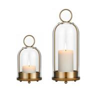 5"&4" Wide Candle Holders for Pillar Candle Hanging Lanterns Decorative Indoor, Hurricane Clear Glass Candle Stick Holder for Rustic Farmhouse Home Table Decor (Gold Style A)