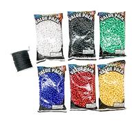 5,400 PCS Wordless Bracelet Kit- Black, White, Red, Green, Yellow, Blue Plastic Beads-6 Pack- 9mm Opaque 900 Count Each- 100 Yards Waxed Cotton Thread Cord