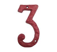 5.5 Inch High Cast Iron House Number, Solid Hammered Home Address Numbers, Elegant Red Finished (Number 3)