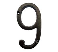 5.5 Inch High Cast Iron House Number, Solid Home Address Numbers, Elegant Black Brown Finished, Easy Install with Matching Screws, Number 9