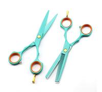 5.5-Inch Japan 440C Steel Barber Scissors & Thinning Shears Set - Light Green Ergonomic Design for Precision Hair Styling(Set)
