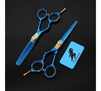 5.5 Inch Left-Handed Barber Scissors Set - Professional Cutting & Thinning Tools for Men & Women, Black and Blue