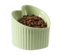 5.5 Inch Raised Tilted Cat Food Bowl, Elevated Ceramic Cat Bowl, Love Heart Shape, Slanted Pet Feeding Dish, Stress Free Feeder Bowl for Kitty, Small Cats, Protect Pet's Spine, 1 Pack - Green