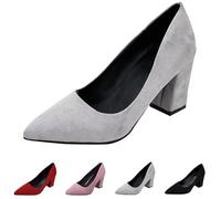 5.5 Women's Chunky Heels Pumps Office Formal Work Pumps Mid Heel Court Shoes Women’s Heels Low Heels Shoes Evening Party Wedding Bridal Heeled Courts Shoes Party Shoes for Women Suede/Grey