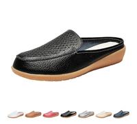 5.5 Women's Flat Mules Backless Slip on Slides Ladies Mule Clogs Comfort Flower Loafer Leather Flats Shoes Flats Round Toe Mules #3_Black