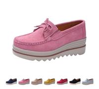 5.5 Women's Platform Loafer Boat Shoes Ladies Slip-On Platform Loafers Wedge Heel Walking Shoes New 2025 Z1_Pink_Tassel
