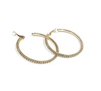 5.5cm Gold CLIP ON Diamante CRYSTAL Rhinestone BIG HOOP EARRINGS CZ Cushion Hoops