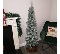 5.5ft (1.7m) Premier Snow Flocked Spruce Pine Slim Christmas Tree in Green Samuel Alexander Green One Size