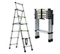5.5FT Heavy Duty Telescoping Ladder 5+6 Steps Telescopic Extension Multi-Purpose Ladder Aluminum Telescoping Collapsible Ladder Meticulous Treatment Easy to Transport and Storage Convenient Handgrip