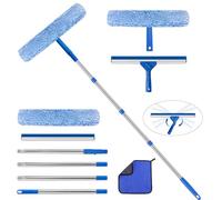 5.5Ft Window Squeegee Cleaning Equipment kit - Extendable Window Cleaner Tool Kit with Extension Pole, 35cm Window Squeegee and 38cm Microfiber Window Washer Kit for High Windows, Shower Glass,Car,RV