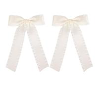 5.5in Long Tail Hair Bows off-White Big Silky Satin Ruffle Tassel Ribbon Bow Hair Clip Barrettes for Women Teens Toddler Flower Girls Thick Thin Hair,Bridal Wedding Dress Accessory