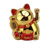5.5in Maneki Neko Cat Movable Arm Fortune Cat Japanese Lucky Cat Figurine - Luck, Happiness, Fortune for Cashier, Office, Car Gold