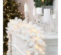 5.5M/ 18Ft Christmas Garland with Lights, 600 Tips White Garland for Fireplace Stairs Artificial Wreath with Warm 100 Leds, 8 Lighting Methods for Xmas Tree Front Door Home Holiday Decor