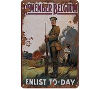 5.5x8 IN Ww Propaganda Vintage British WWI Remember Belgium Join Enlist Army World War Recruitment Vintage Metal Tin Sign Metal Decor Wall Sign Wall Decor Door Plaque TIN Sign for Wall Decor .es