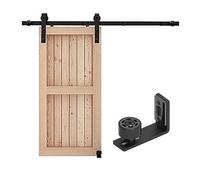 5-6.6FT Sliding Barn Door Hardware Closet Set for Single Wooden, Modern Black Kits,Upgrade(6FT(182CM))