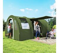 Outsunny 5-6 Man Tunnel Tent, Two Room Camping Tent with Floor, 2 Doors and Carry Bag, 2000mm Water Column for Fishing, Hiking, Sports, Festival, Green