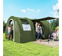 Outsunny 5-6 Man Tunnel Tent, Two Room Camping Tent with Floor, 2 Doors and Carry Bag, 2000mm Water Column for Fishing, Hiking, Sports, Festival, Green