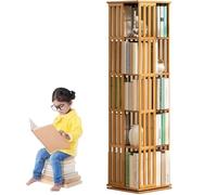 5/6-Tier Rotating Bookshelf, 360° Tall Floor Standing Bookcase Book Shelf Tower, Bamboo Narrow Bookshelves Storage Display Rack Shelves for Corner, Living Room, Office,WoodColor-5Tier