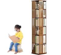 5/6-Tier Rotating Bookshelf, 360° Tall Floor Standing Bookcase Book Shelf Tower, Bamboo Narrow Bookshelves Storage Display Rack Shelves for Corner, Living Room, Office,Brown-6Tier