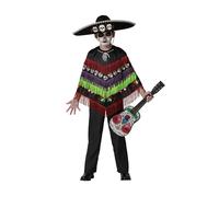 (5-6 years (115/130 cm)) Children's Day of the Dead skeleton poncho costume