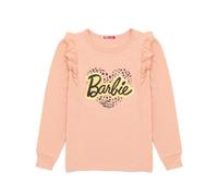 Barbie T-Shirt for Girls | Kids Doll Logo Leopard Print Heart Design | Pink Frilled Long Sleeves Top 5-6 Years