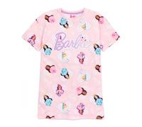 Barbie Girls Nightdress Pyjama | Pink Short Sleeve Nightie For Kids | Doll & Unicorn Classic Logo All Over Print Graphic Sleepwear | Movie Toy Nightwear Clothing Merchandise Gift for Children