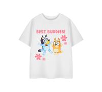 Bluey & Bingo Best Buddies! Girls Cartoon Graphic Tee | Classic White Crew Neck T-Shirt | Plain Short Sleeve Top for Casual Wear