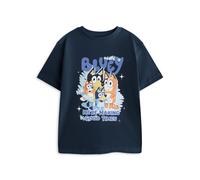 Bluey Unisex Kids Navy Blue Graphic Tee | Short Sleeve T-Shirt with Bingo Bandit Chilli Character Print | Good Times Crew Neck Top with Sparkle Details Merch - 5-6 Years