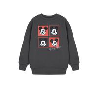 Disney Mickey Mouse Boys Grey Sweatshirt | Squares Kids Jumper | Classic Character Print | Crew Neck Long Sleeve Top | Children's Cartoon Apparel Merchandise for Kids