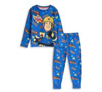 Vanilla Underground Fireman Sam Boys Blue Long Sleeve Long Leg Pyjama Set | Character Sleepwear with Fireman Sam Print | Kids Nightwear | Cartoon PJs for Bedtime