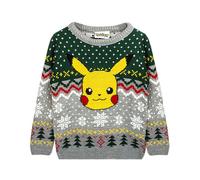 (5-6 Years, Grey/Green/Yellow) Pokemon Childrens/Kids Pikachu Christmas Jumper