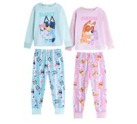 (5-6 Years, Pink/Blue) Bluey Girls Bluey & Bingo Long Pyjama Set (Pack of 2)