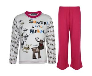 (5-6 Years, Pink) Kids Girls Boys "SANTAS LITTLE HELPER" Christmas Pyjamas Reindeer Rudolph PJ's