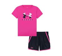 (5-6 Years, Pink) Under Armour Girls Polyester Blend T-Shirt & Shorts Set