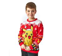 Pokemon Kids Christmas Jumper in Red | Pikachu Festive Holiday Long Sleeve Knitted Sweater for Children | Xmas Warm Pullover Knit | Pokemon Seasonal Merchandise Gift for Boys and Girls
