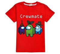 (5-6 Years, Red) Among Us Crewmate Print Kids Clothes Short Sleeve T-shirt Summer Tee Shirt Top
