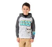 Star Wars Boys Hoodie | Kids Two Tone Graphic Hooded Sweatshirt in Grey | Dark Side Stormtrooper Darth Vader Graffiti Style Apparel Sweater | Sci-fi Movie Film Character Merchandise Gift