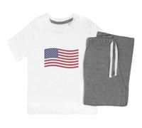 5-6 Years 'Waving American Flag' Kids Nightwear/Pyjama Set (KP00141998) White