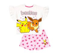 (5-6 Years, White/Pink/Yellow) Pokemon Girls Besties Frill Short Pyjama Set