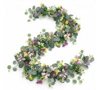5.68 ft Artificial Daisy Flowers with 3D Butterfly, Fake Hanging Plants Vine Garlands, Silk Eucalyptus Greenery for Wedding Arch Decor, Home Garden Indoor Office Room Spring Decoration