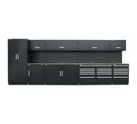 5.6m Modular Garage Storage System - Steel Construction - Oak Wood Worktop