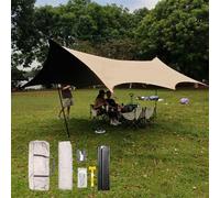5.6x4.40M Large Lightweight Camping Tarp Shelter Sun Shade Awning Canopy With Poles 8-corner Waterproof Awning For 4-18 Person Easy To Set Up(Color:Beach Gold,Size:560x440x260mm)