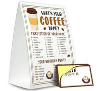 5×7 Coffee Birthday Party Decoration, Coffee Party Game, What's Your Coffee Name, Perfect for Coffee Birthday Party Activities, 1 Standing Sign + 30 Name Cards for Birthday Party Supply